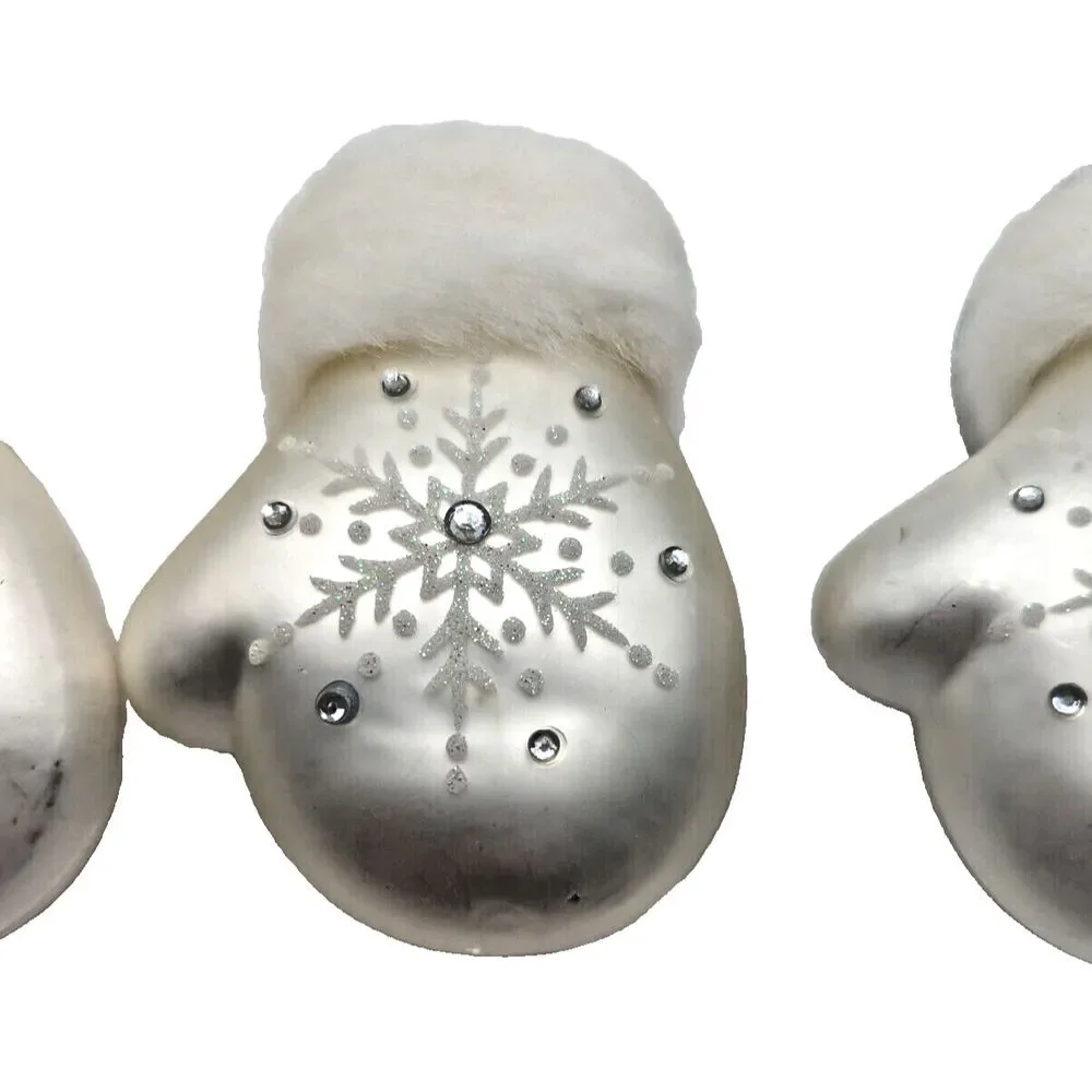 Lot of 6 Various White Blown Glass Ornament‎